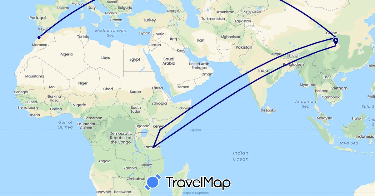 TravelMap itinerary: driving in China, Kenya, Morocco, Tanzania (Africa, Asia)